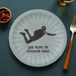 Skydiver action hero - rugged steel look own text paper plate