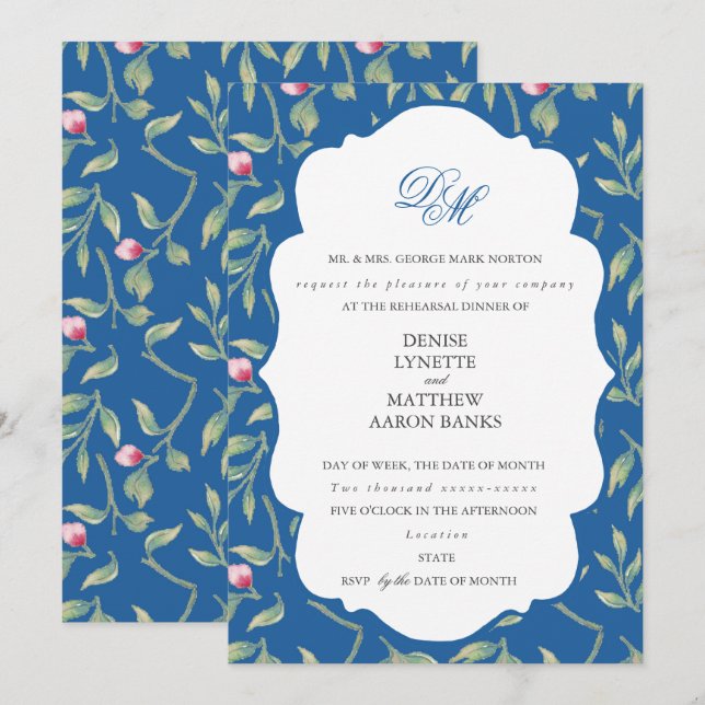 Skydiver Blue Rehearsal Dinner Invitation (Front/Back)
