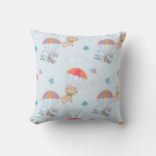 Skydiver Cat Seamless Pattern Cushion