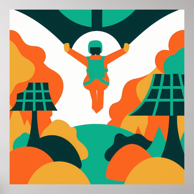 Skydiver Descending Over Solar Powered Landscape Poster (Front)