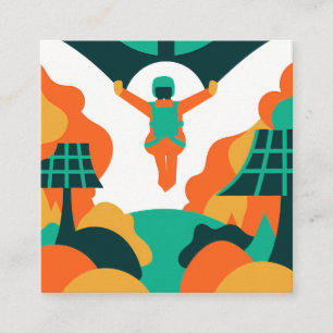 Skydiver Descending Over Solar Powered Landscape Square Business Card