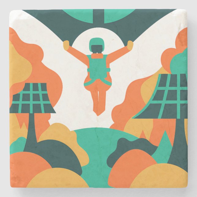 Skydiver Descending Over Solar Powered Landscape Stone Coaster (Front)