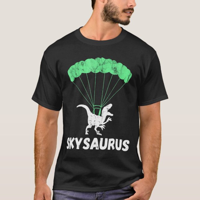Skydiver Dinosaurs Skydiving Parachute Jumping Tre T-Shirt (Front)
