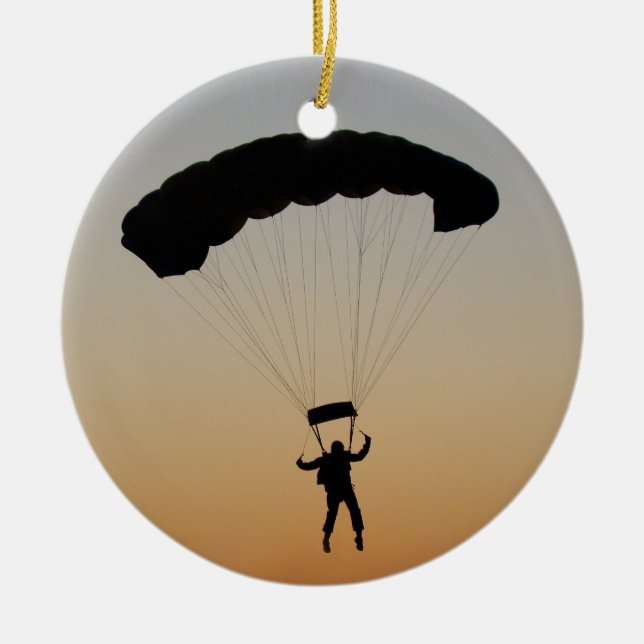 Skydiver Parachute at Sunset Sky Diver Ceramic Ornament (Front)