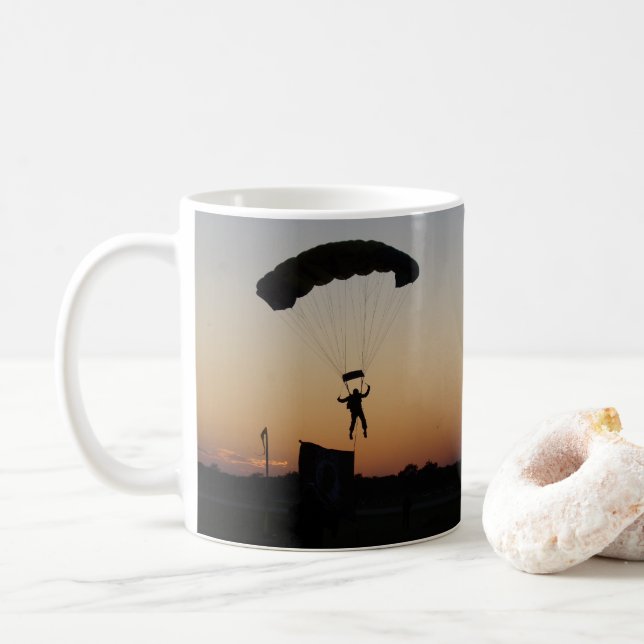 Skydiver Parachute at Sunset Sky Diver Coffee Mug (With Donut)