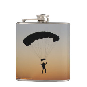 Skydiver Parachute at Sunset Sky Diver Hip Flask