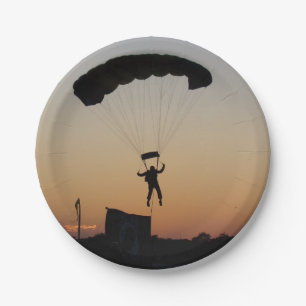 Skydiver Parachute at Sunset Sky Diver Paper Plate