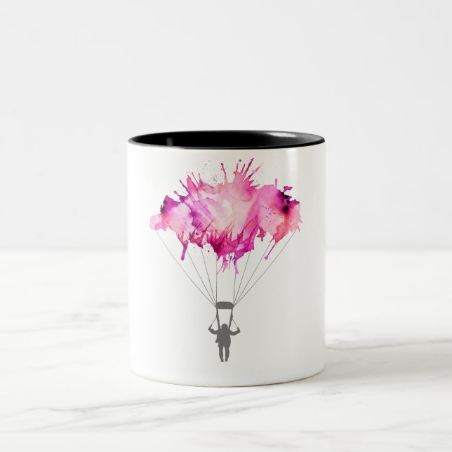 Skydiver Parachute Skydiving Parachuting Art Gift Two-Tone Coffee Mug (Center)