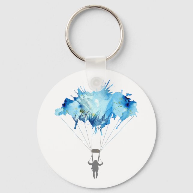 Skydiver, Parachute. Skydiving Sport. Parachuting Key Ring (Front)
