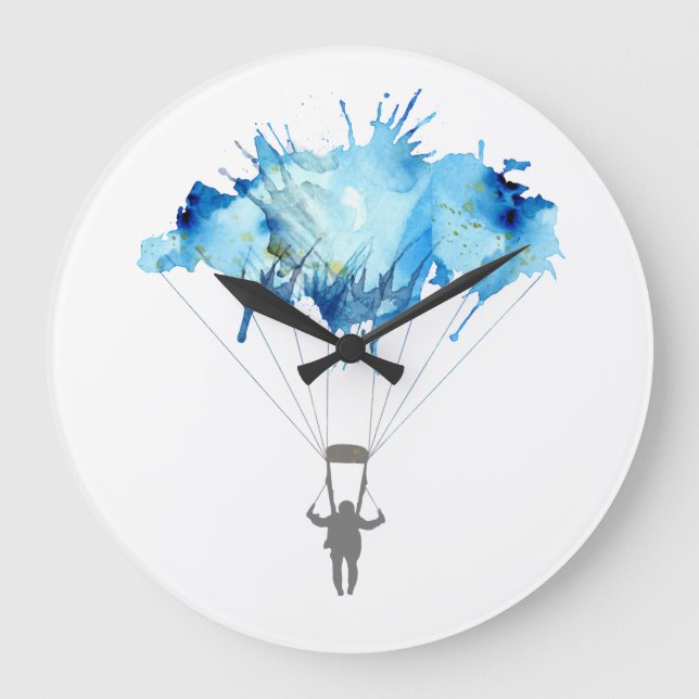 Skydiver, Parachute. Skydiving Sport. Parachuting Large Clock (Front)