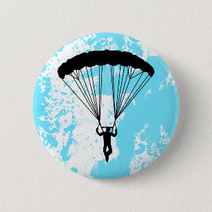 skydiver silhouette 6 cm round badge
