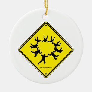 Skydivers Caution Sign Ceramic Tree Decoration