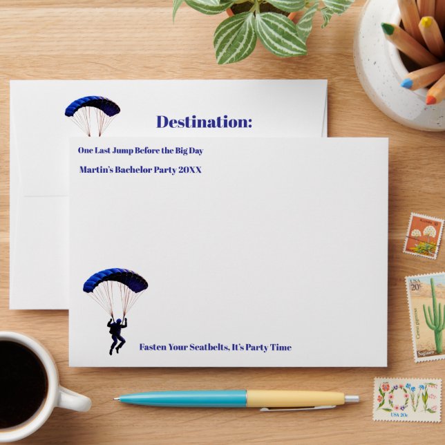 Skydiving Bachelor Party Funny Adventure Theme Envelope (Desk)
