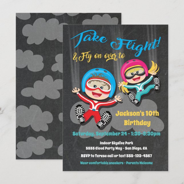 Skydiving birthday party invitation (Front/Back)