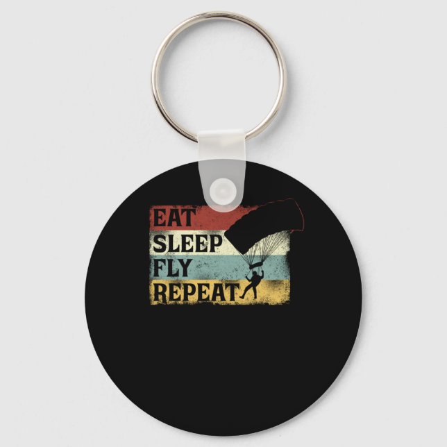 Skydiving Eat Sleep Fly Repeat Parachute Paraglide Key Ring (Front)