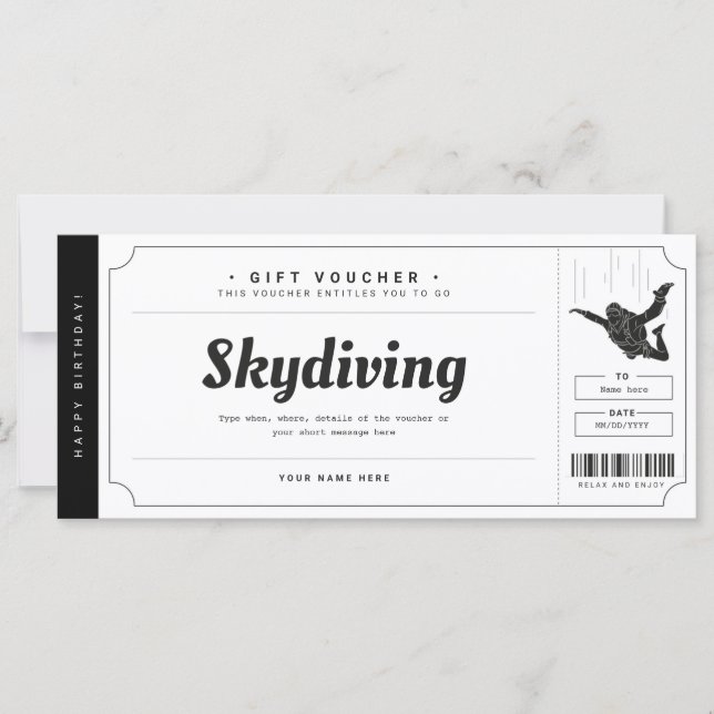 Skydiving Gift Ticket Voucher Certificate (Front)
