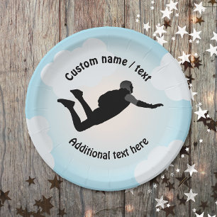 Skydiving jump - freefall pose - any text slogan paper plate