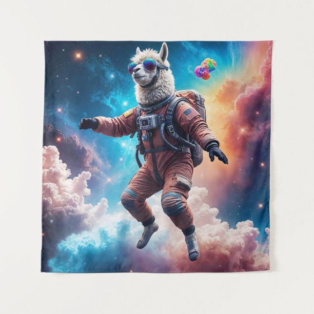 Skydiving Llama in Candy Nebula Tapestry (Front)