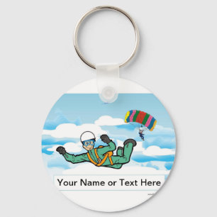 Skydiving - Male Cartoon by PrintedPerfection.com Key Ring