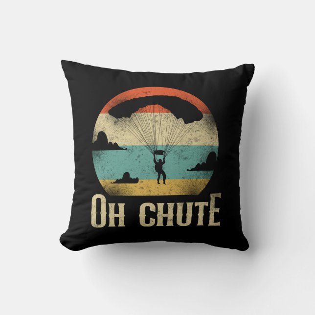 Skydiving Oh Chute Parachute Paraglide Retro Cushion (Front)