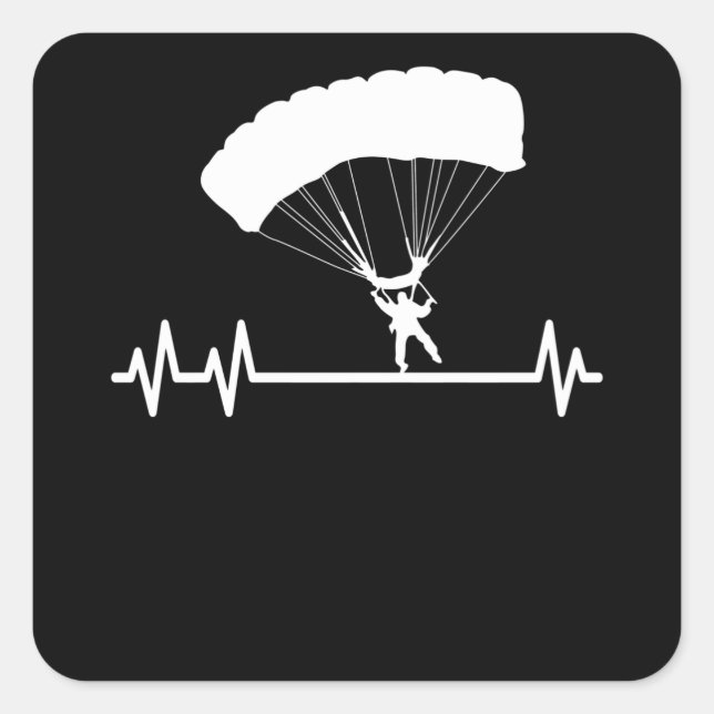 SkyDiving Pulse Heartbeat Skydiver Parachute Square Sticker (Front)