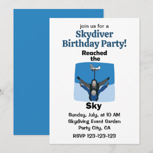 Skydiving Reached The Sky Skydiver Birthday Party Invitation