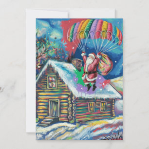 skydiving santa christmas scene holiday card