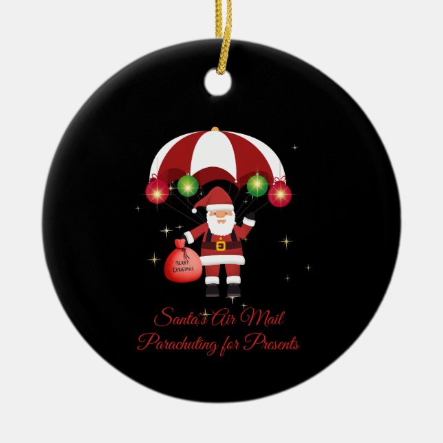Skydiving Santa Parachute Air Mail Ceramic Ornament (Front)