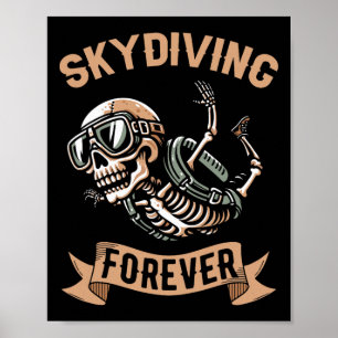 Skydiving Skeleton Parachuting - Sky Surfing Skydi Poster