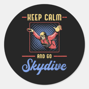 Skydiving Skydiver Retro Keep Calm Funny Gift Classic Round Sticker