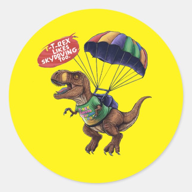 Skydiving T-Rex  Classic Round Sticker (Front)
