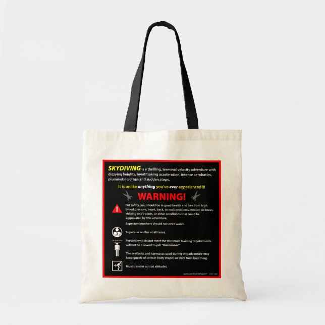 SKYDIVING Theme Park Warning Sign Tote Bag (Front)