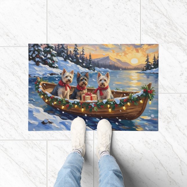 Skye Terrier Christmas Boat Holiday Doormat (Indoor)