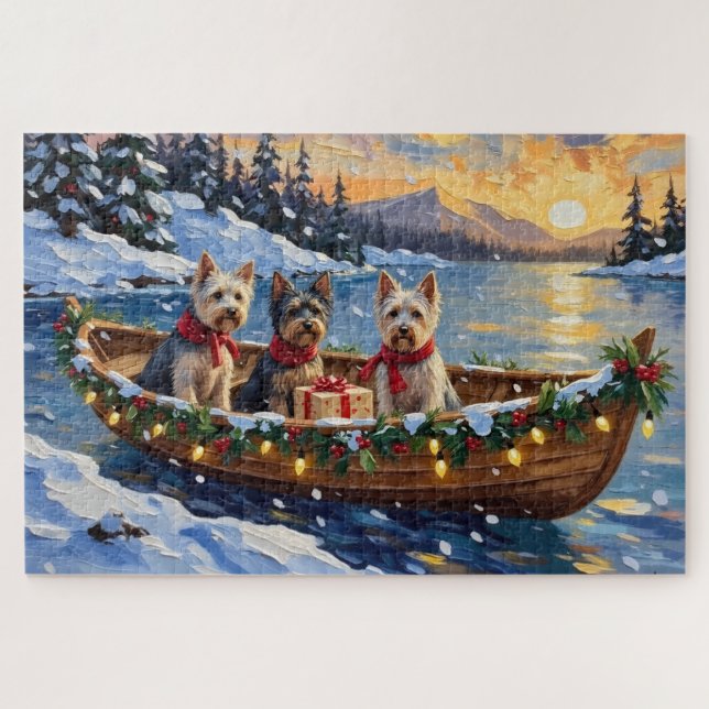 Skye Terrier Christmas Boat Holiday Jigsaw Puzzle (Horizontal)