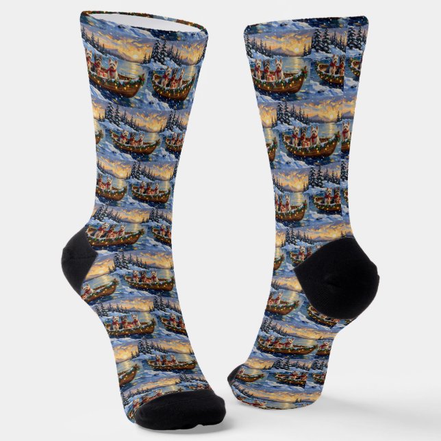 Skye Terrier Christmas Boat Holiday Socks (Angled)