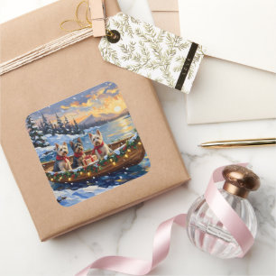 Skye Terrier Christmas Boat Holiday Square Sticker