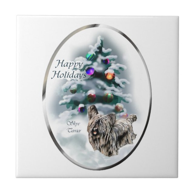 Skye Terrier Christmas Ceramic Tile (Front)