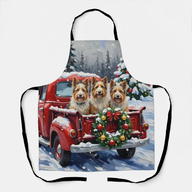 Skye Terrier Christmas Red Truck Holiday Apron (Front)