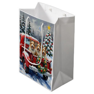 Skye Terrier Christmas Red Truck Holiday Medium Gift Bag
