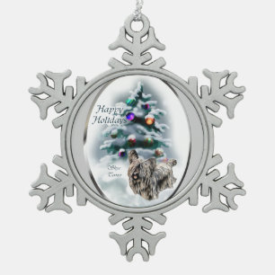 Skye Terrier Christmas Snowflake Pewter Christmas Ornament