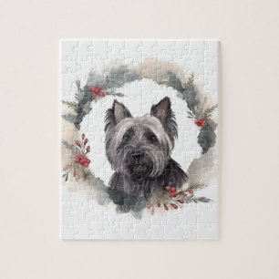 Skye Terrier Christmas Wreath Festive Pup Jigsaw Puzzle