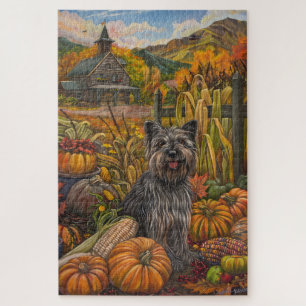 Skye Terrier Dog Autumn Harvest Thanksgiving Jigsaw Puzzle