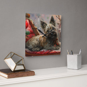 Skye Terrier Dog Christmas Festive Square Wall Clock