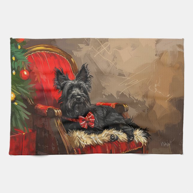 Skye Terrier Dog Christmas Festive  Tea Towel (Horizontal)