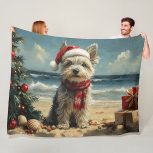 Skye Terrier Dog Christmas Vintage Beach Fleece Blanket