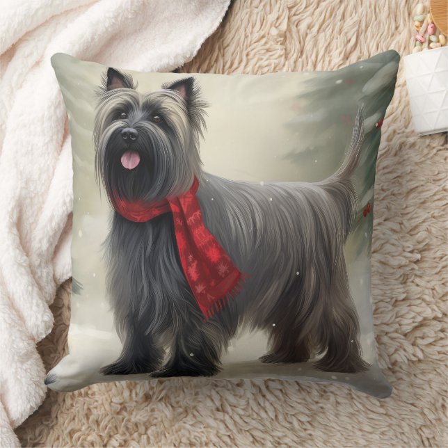 Skye Terrier Dog in Snow Christmas  Cushion (Blanket)