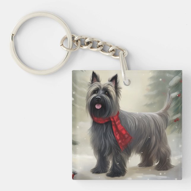 Skye Terrier Dog in Snow Christmas  Key Ring (Front)