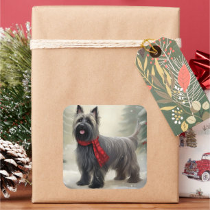 Skye Terrier Dog in Snow Christmas  Square Sticker