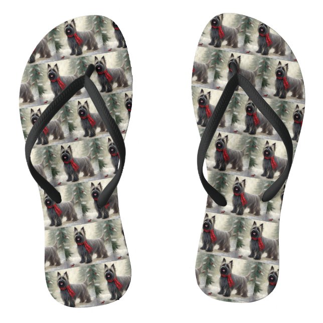 Skye Terrier Dog in Snow Christmas  Thongs (Footbed)