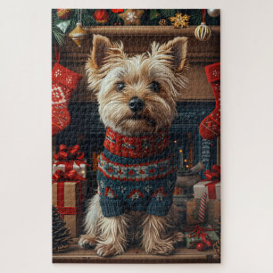 Skye Terrier Dog With Christmas Gifts Fireplace Jigsaw Puzzle